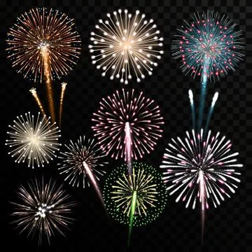 Big set of isolated vector fireworks Stock Illustration