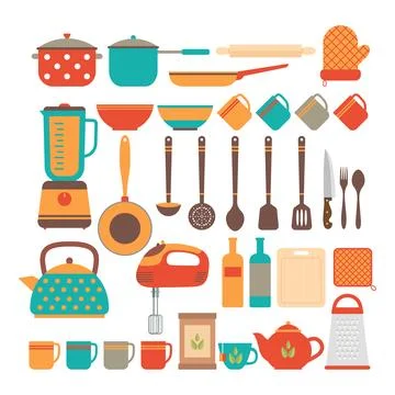 Big set of kitchen utensils. Home appliances for cooking Stock Illustration