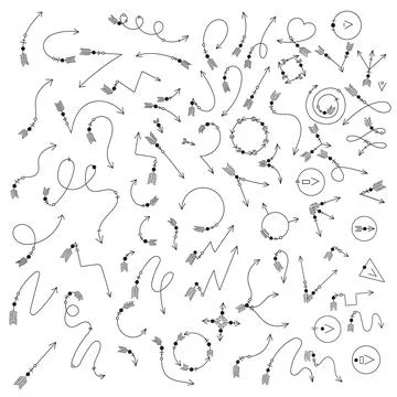 Big set of linear decorative arrows. Stock Illustration