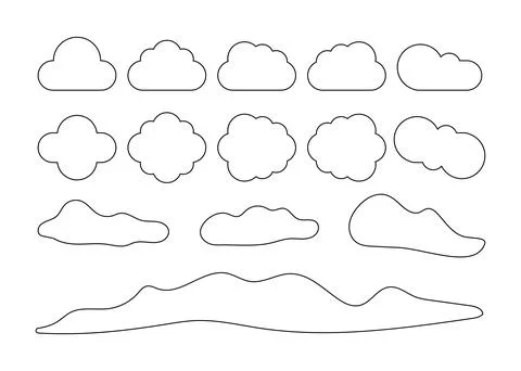 Big set lines clouds of different design on white background. Vector illustra Stock Illustration