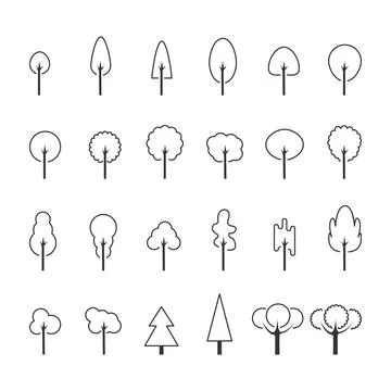 Big set lines gray icon of trees isolated on white. Vector illustration Illustrazione stock