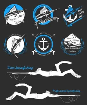 Big Set of Logos, Badges and Icons Spearfishing Free Stock Illustration