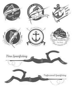 Big Set of Logos, Badges and Icons Spearfishing Free Stock Illustration