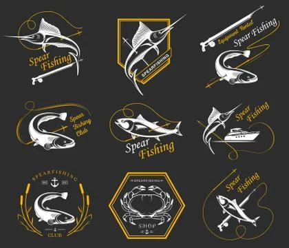 Big Set of Logos, Badges and Icons Spearfishing Ilustración de archivo