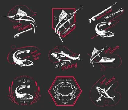 Big Set of Logos, Badges and Icons Spearfishing Stock Illustration