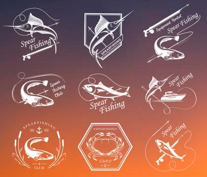 Big Set of Logos, Badges and Icons Spearfishing Free Stock Illustration
