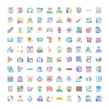 Big set of many linear colorful concepts icons Ilustración de archivo