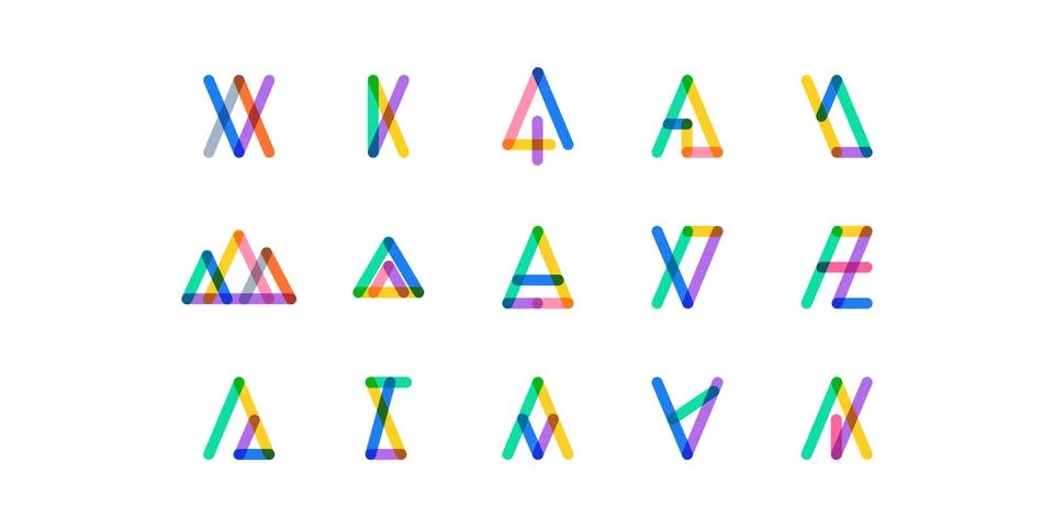 Big set of minimal geometric multicolor symbol shapes. Trendy icons and logot Stock Illustration