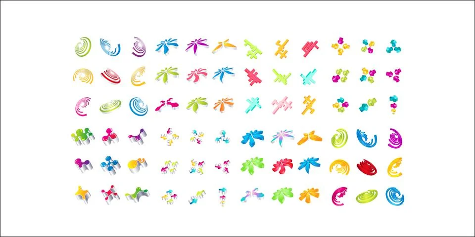Big set of minimal geometric multicolor symbol set shapes. Trendy icons and l Illustrazione stock