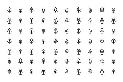 Big set of minimal trees linear icons, tree vector Ilustração Stock