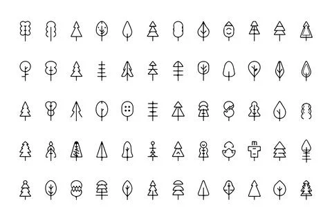 Big set of minimal trees linear icons, tree vector art Stock Illustration