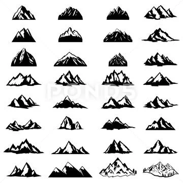 Big set of mountain icons isolated on white background. Design elements ...