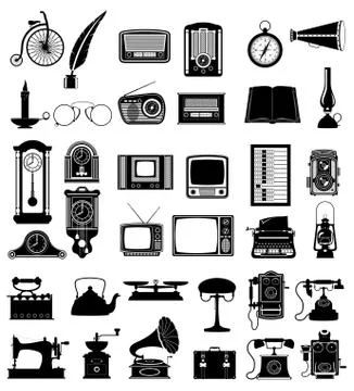 Big set of much objects retro old vintage icons stock vector illustration Stock Illustration
