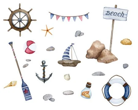 Big set of nautical elements. Illustrazione stock
