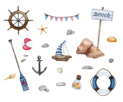 Big set of nautical elements. Stock Illustration
