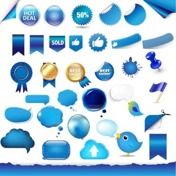 Big set from objects of blue color Stock Illustration