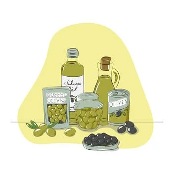 Big set of olive products Stock Illustration