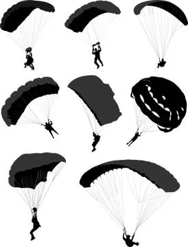 Big set of parachutists in flight Stock Illustration