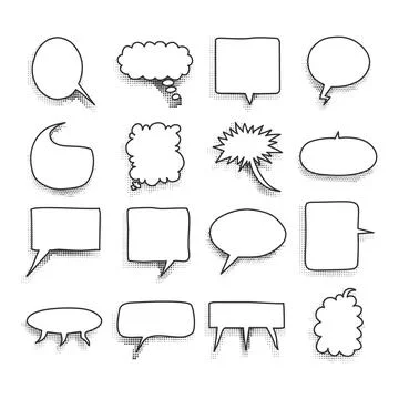 Big set picture blank template comic text speech chat bubble halftone dot bac Illustrazione stock