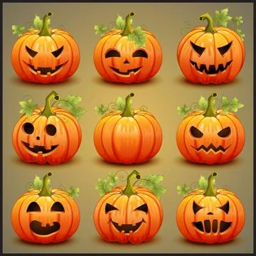 Big set of pumpkins for Halloween Stock Illustration