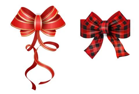Big set of red gift bows with ribbons. Vector Stock Illustration