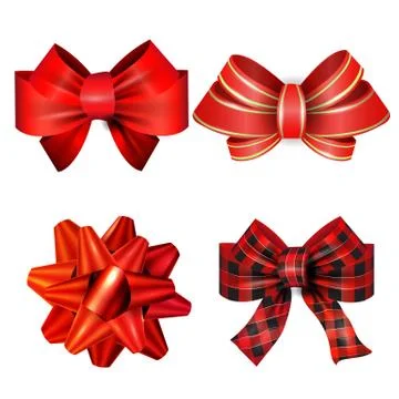 Big set of red gift bows with ribbons. Vector Stock Illustration