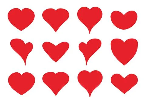 Big set of red hearts of different design on white background. Vector illustr Stock Illustration