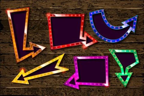 Big set of retro banners with glowing lamps. Stock Illustration