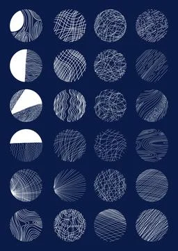 Big set round linear abstract backgrounds or patterns. Vector Hand drawn do.. Stock Illustration