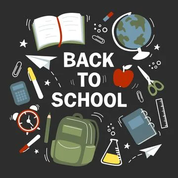 Big set of school elements. Lettering Back to school. Baby vector illustratio Stock Illustration