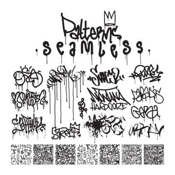 Big set of seamless patterns graffiti style Stock Illustration