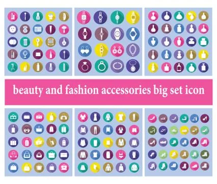 Big set of set of Shopping  objects of woman fashion clothes, accessories and Illustrazione stock