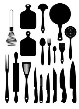 Big set of silhouettes of kitchenware. Kitchen vector icons. Illustration for Stock Illustration