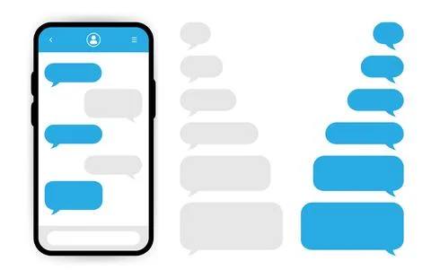 Big set smartphone with social network chat and blue speech bubbles on white  Stock Illustration