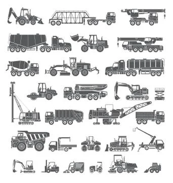 Big set of special machines for the construction work. Stock Illustration