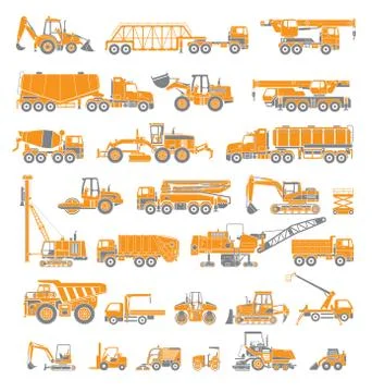 Big set of special machines for the construction work. Stock Illustration