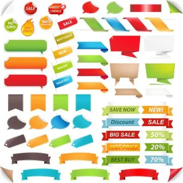 Big set speech bubble and labels Stock Illustration