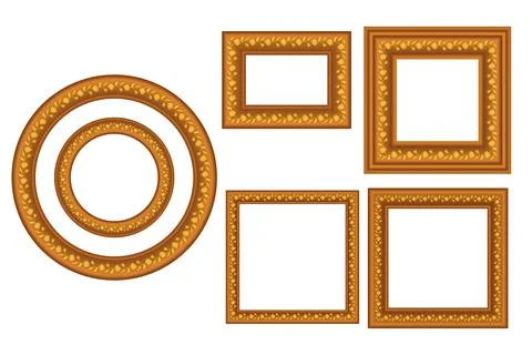 Big set of squared and round vintage wooden frame with floral ornament for your Stock Illustration