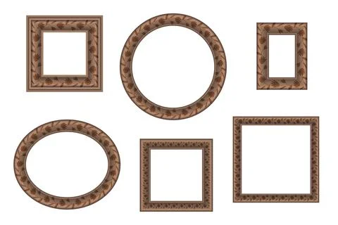Big set of squared and round vintage wooden frame with floral ornament for your Stock Illustration