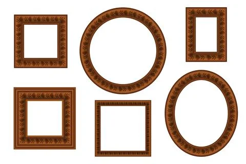 Big set of squared and round vintage wooden frame with floral ornament for your Stock Illustration