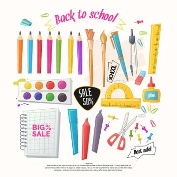 Big set of stationery for school Stock Illustration