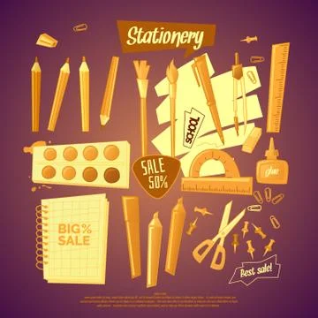 Big set of stationery for school Stock Illustration