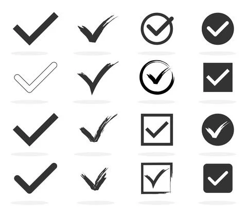 Big set of tick and cross signs. Check mark OK and NO icon of different desig Illustrazione stock