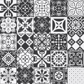 Big set of tiles background in black and white. Stock Illustration