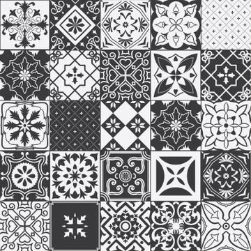 Big set of tiles background in black and white. Stock Illustration