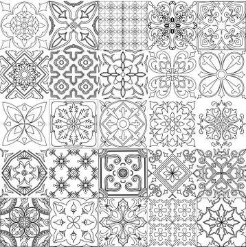 Big set of tiles background in black and white. Stock Illustration