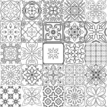Big set of tiles background in black and white. Stock Illustration