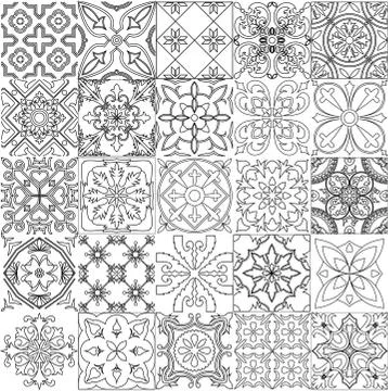 Big set of tiles background in black and white. Stock Illustration