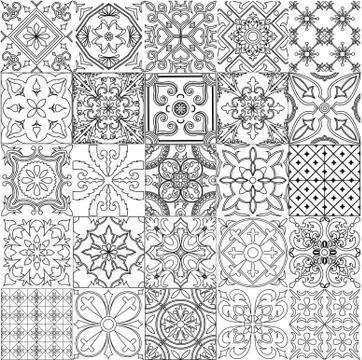 Big set of tiles background in black and white. Stock Illustration