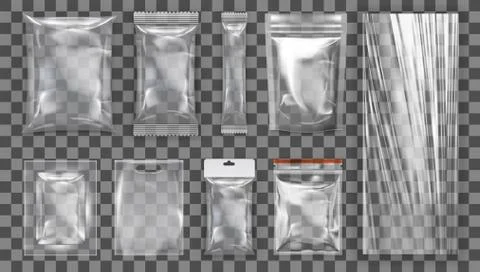 Big Set Of Transparent Empty Plastic Packaging 库存插图
